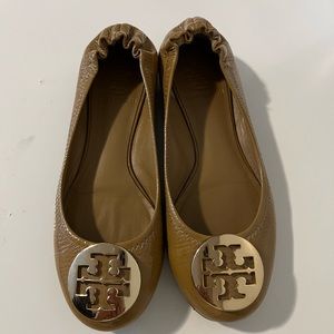 TORY BURCH Tan Patent Leather Ballet Flats